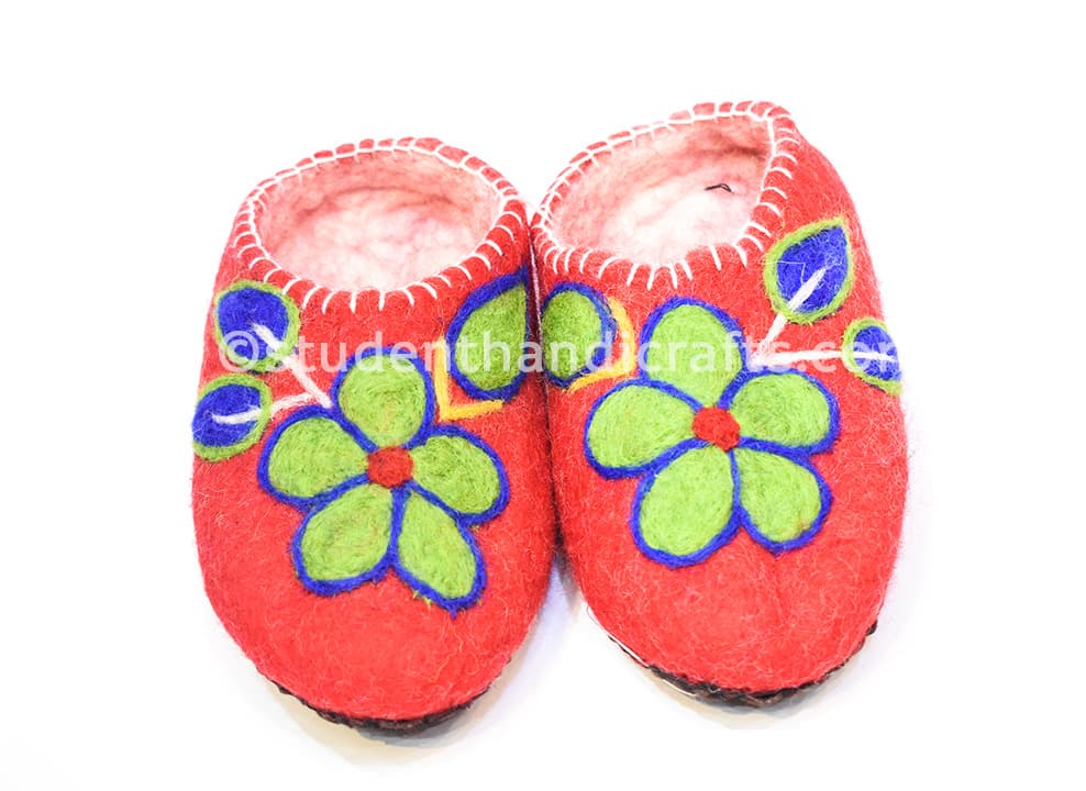 Felt Flower Red Woolen Shoes - 2