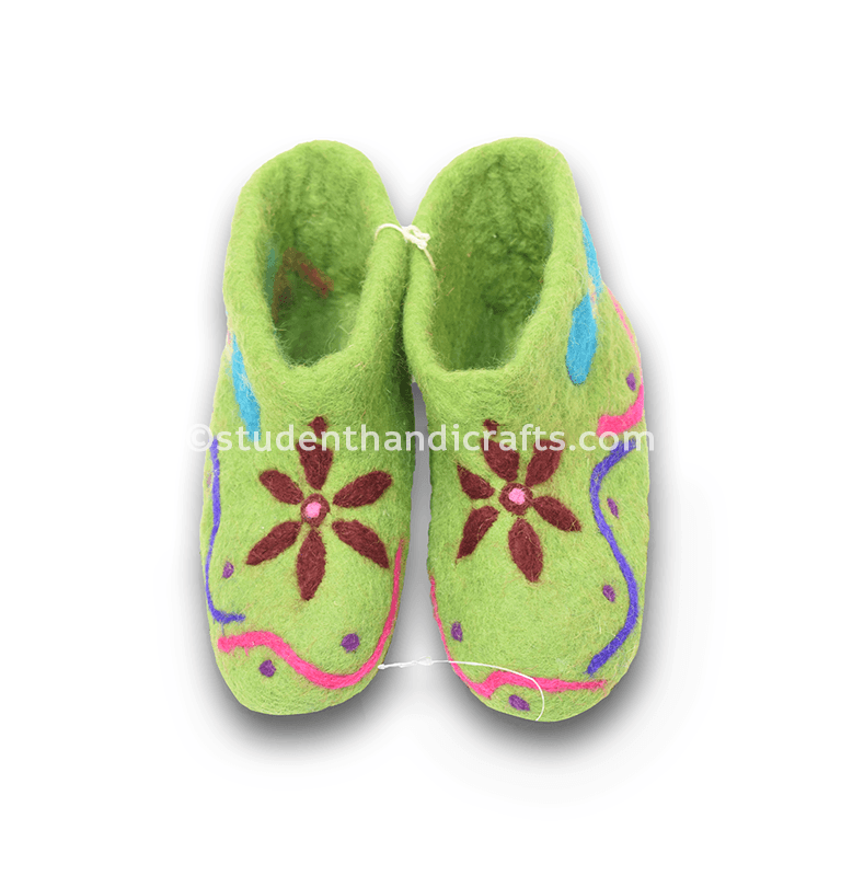 Felt Green Flower Kindle Shoes - 3