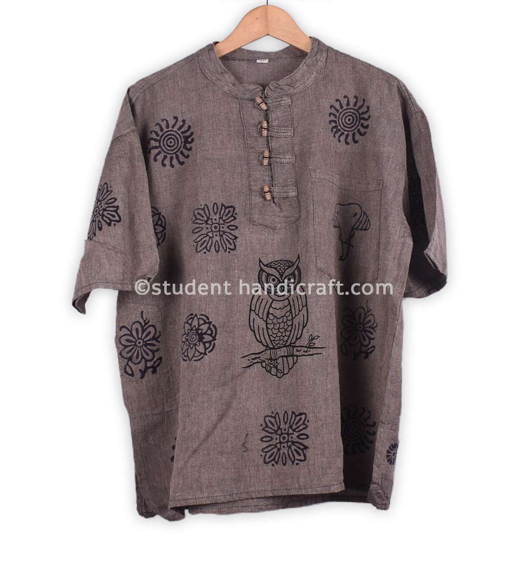 Cotton Owl Block Printed Madel Button Kurtha