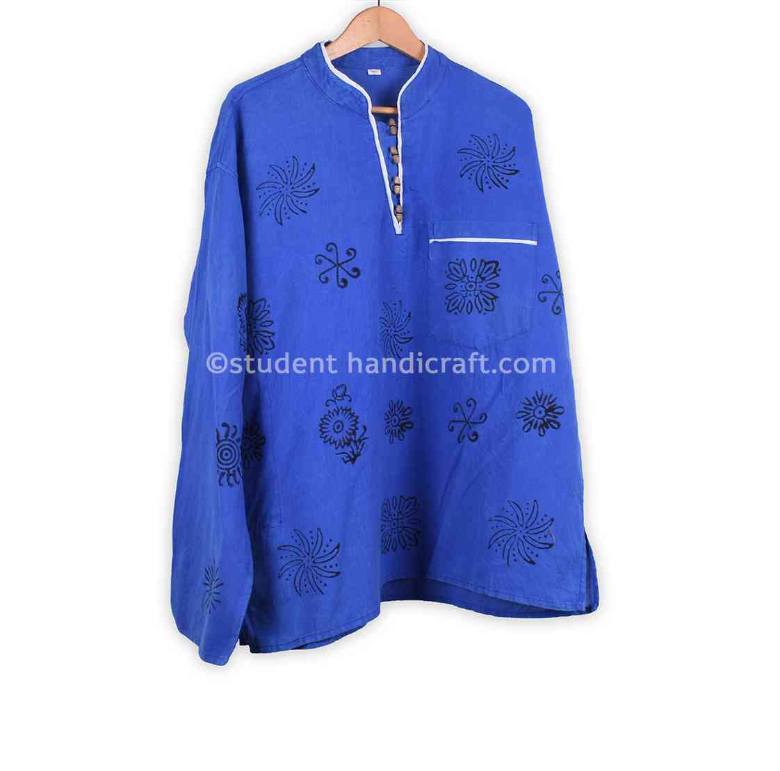 Royal Blue Block Print Cotton Kurtha