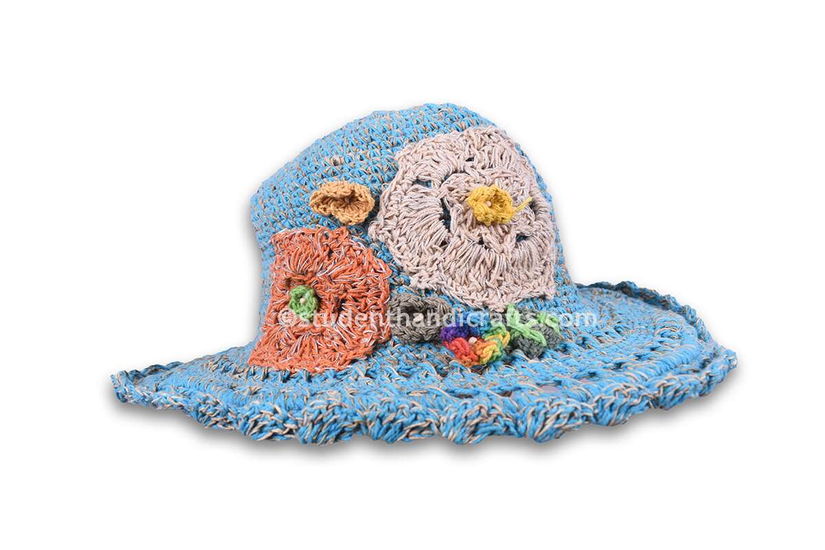 Hemp Turquoise Flower Hat