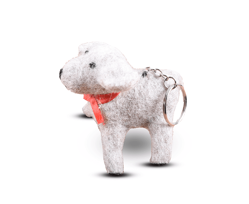 Felt White Dog  Key Ring