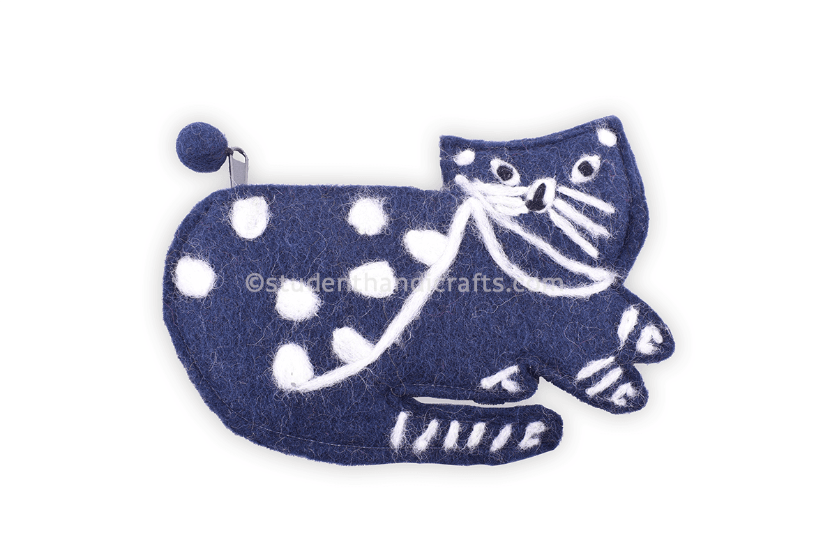 Felt Blue Cat Purse