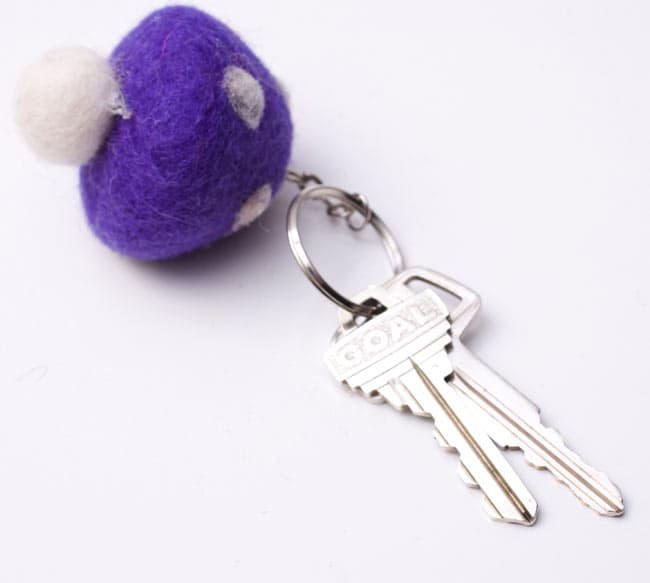 Mushroom Design Felted Key Ring - 2