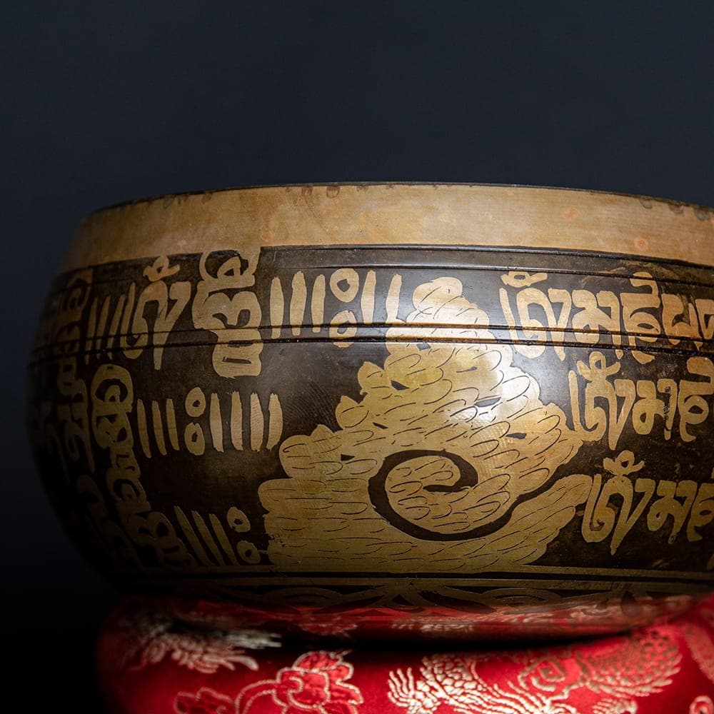 Tibetan singing bowl with hand-carved pattern - 5