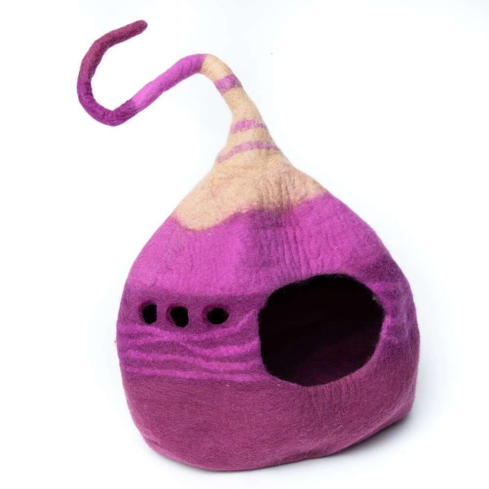 Dark Pink Felted Cat House