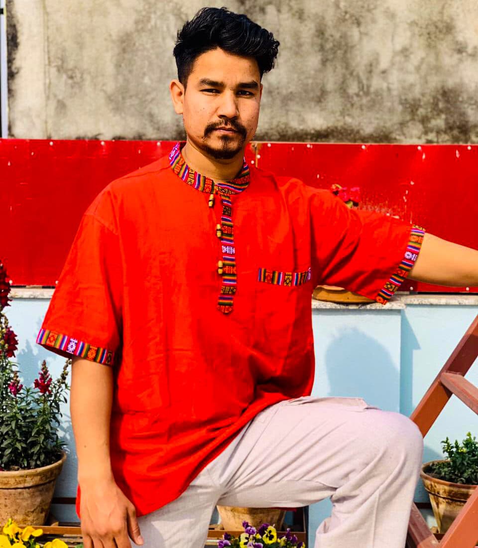 Red Cotton Kurtha - 2