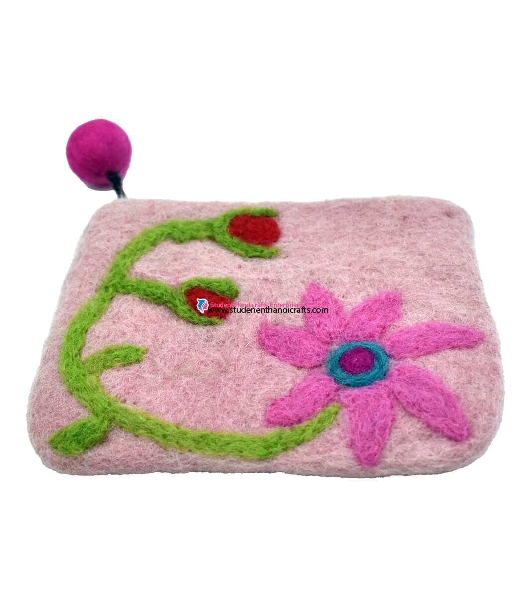 Flower Attached Felt Purse